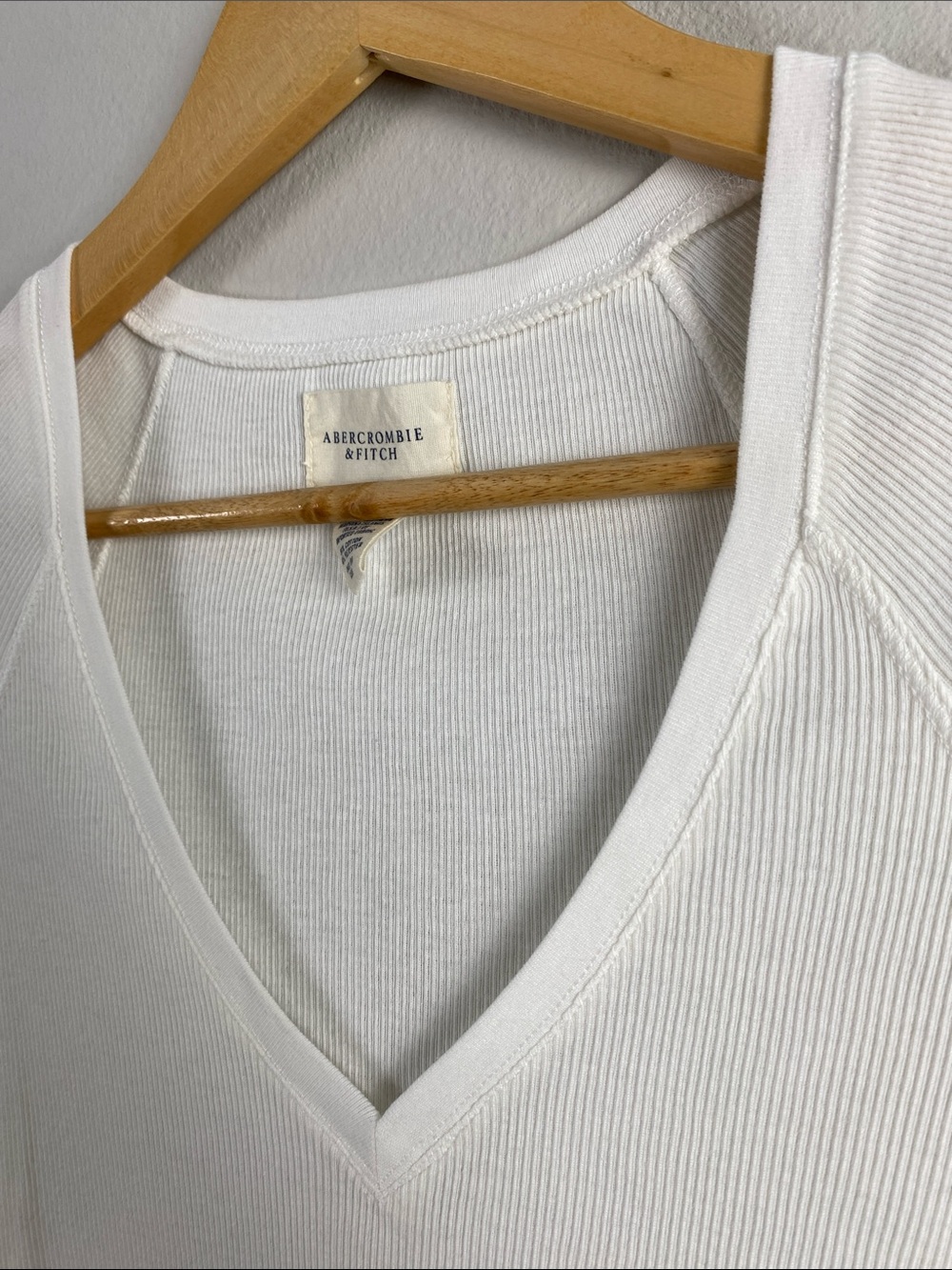 Abercrombie & Fitch Vintage Fitted Ribbed Short Sleeve Tee | Semi Sheer | White - Picture 9 of 14